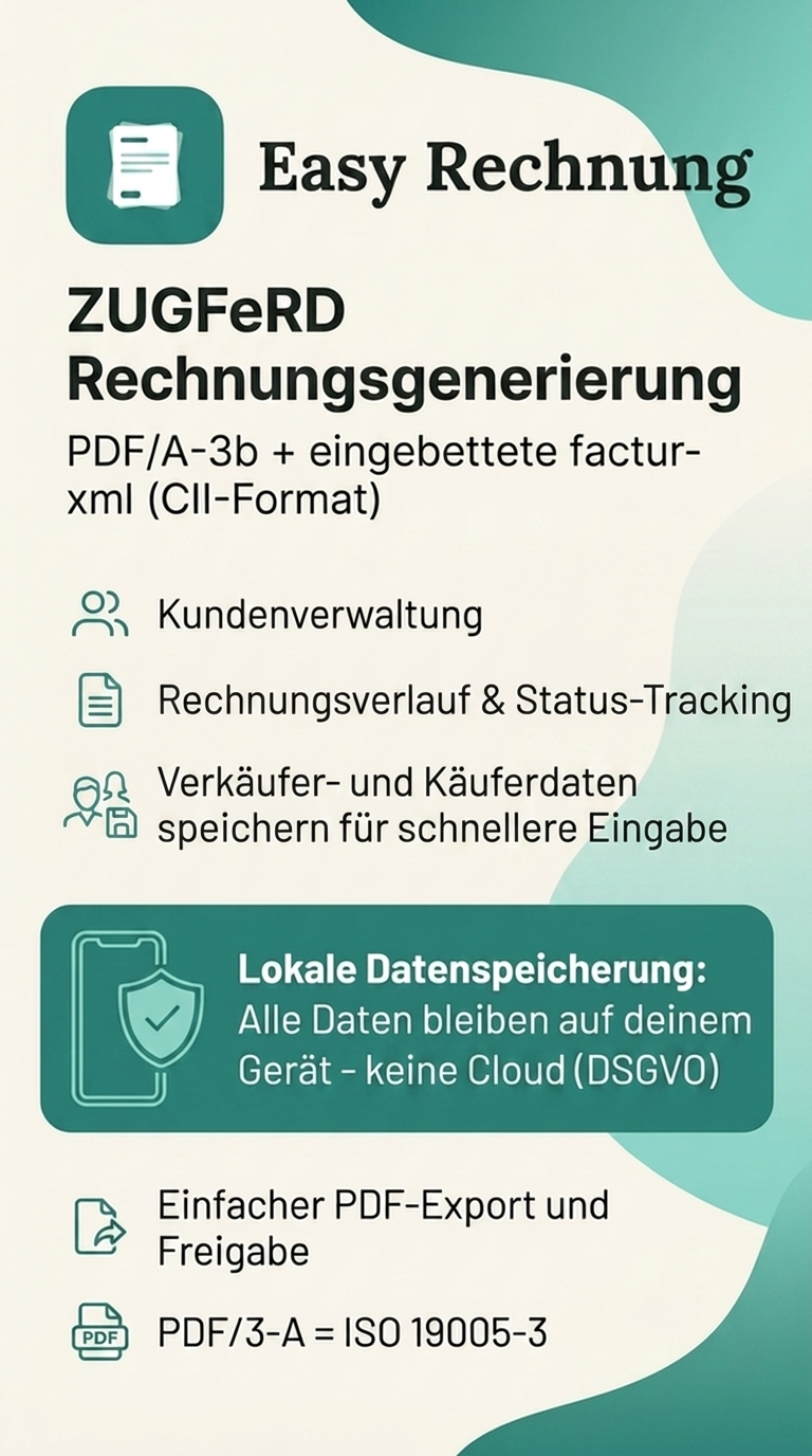 Easy Rechnung — Features und Datenspeicherung