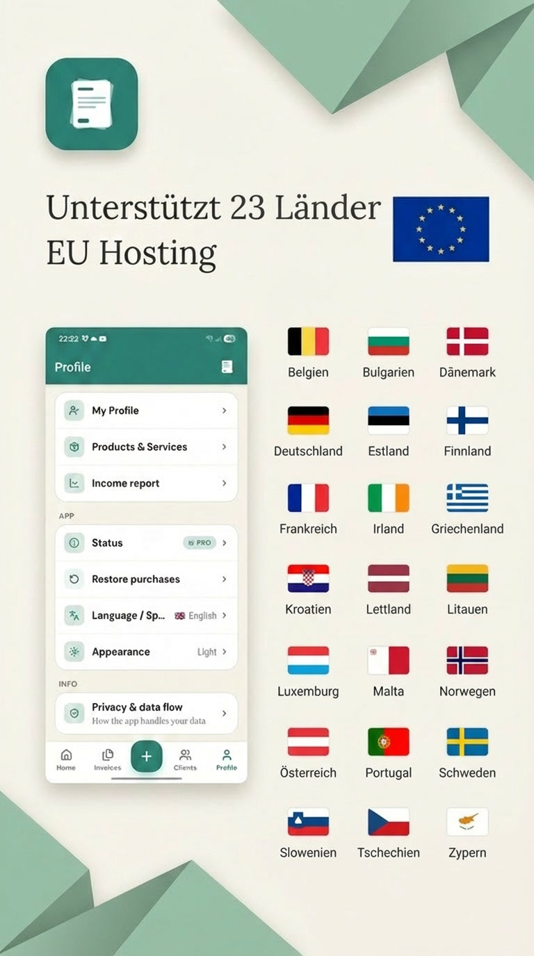 Easy Rechnung — 23 EU-Länder Support